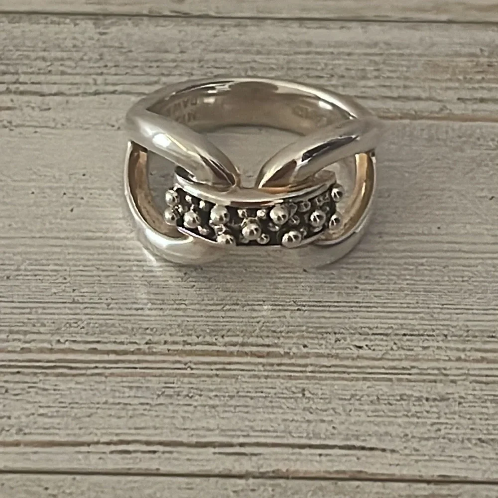 Michael Dawkins Sterling Silver Caviar Buckle Sculptural Ring
